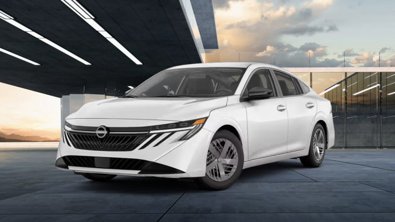 2026 Nissan Sentra S in Glacier White, front three-quarter configurator view