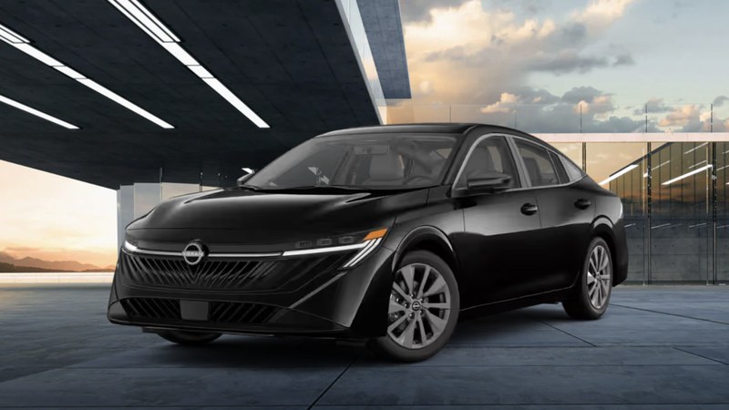 2026 Nissan Sentra SL in Super Black with chrome window surrounds and premium multi-spoke alloys