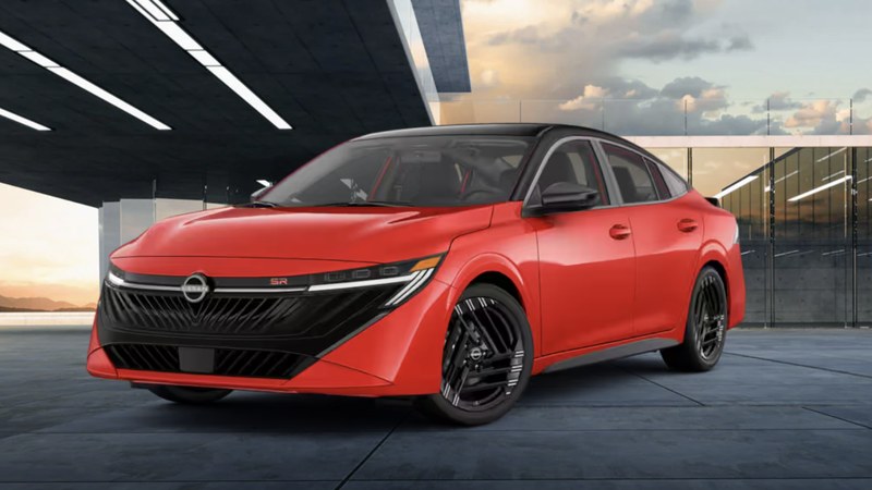 2026 Nissan Sentra SR in red with black contrast roof and gloss-black wheels